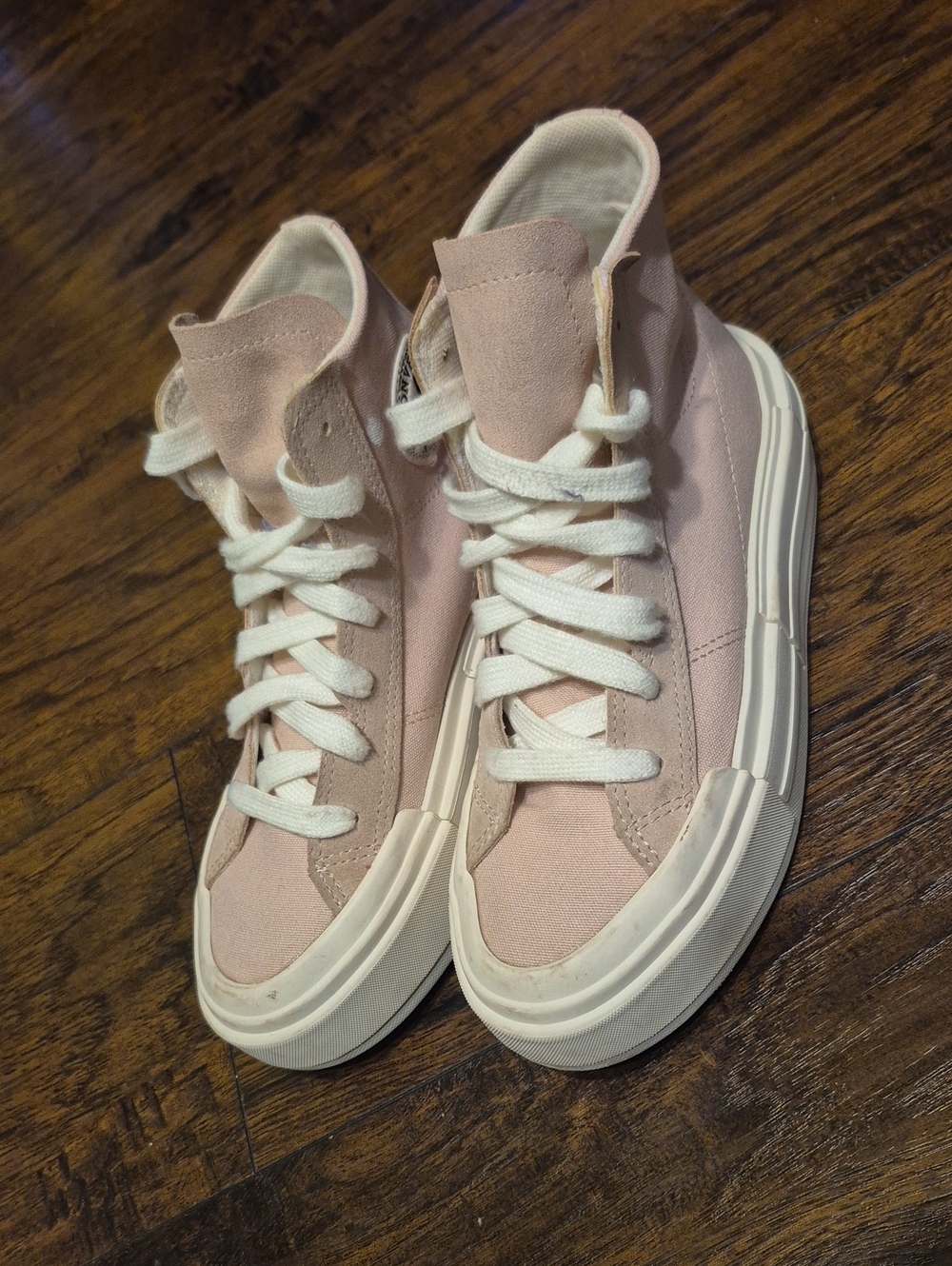 Converse Women’s High-Top Sneakers in Pale Pink and White